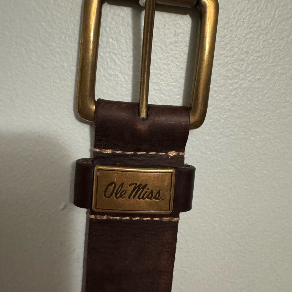 Brown Ole Miss Jack Mason Leather Belt with Gold Buckle 36/90